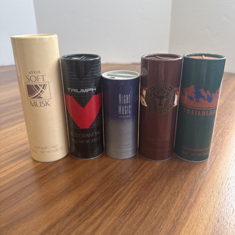 Lot 5, Avon Powder Perfume Deodorant Talc-Trailblazer-Wild Country-Triumph VTG